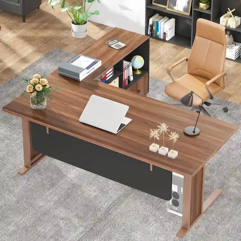 63 Large Executive Desk L Shaped Computer Desk with File Storage Cabinet