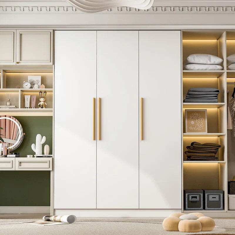 Wardrobe Armoire Wooden Closet Cabinet 6 Storage Cube and Hanging Rod