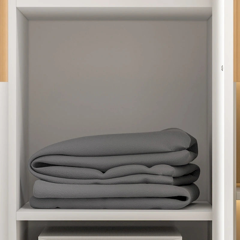 Wardrobe Armoire Wooden Closet Cabinet 6 Storage Cube and Hanging Rod