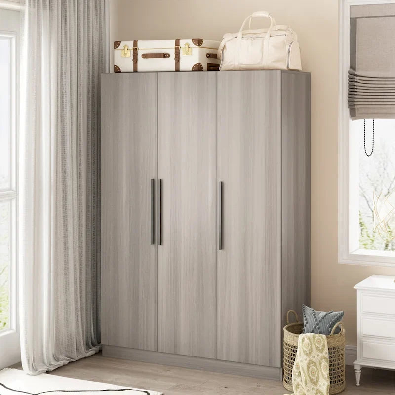 Wardrobe Armoire Wooden Closet Cabinet 6 Storage Cube and Hanging Rod