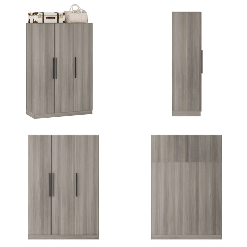 Wardrobe Armoire Wooden Closet Cabinet 6 Storage Cube and Hanging Rod