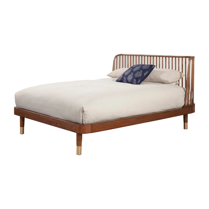 Alpine Furniture Belham Wood Platform Bed in Dark Walnut (Brown)