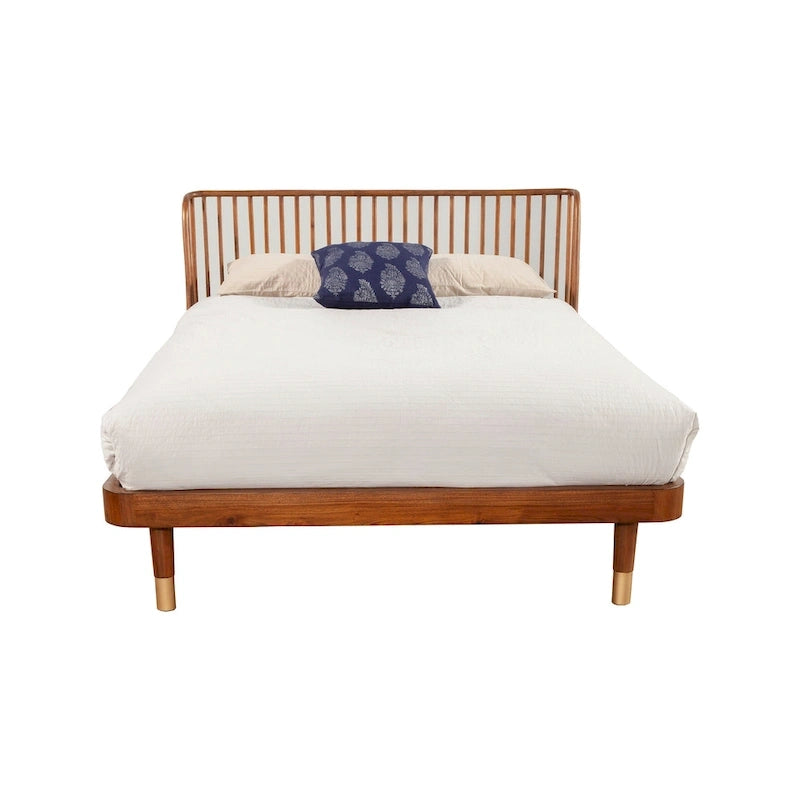 Alpine Furniture Belham Wood Platform Bed in Dark Walnut (Brown)