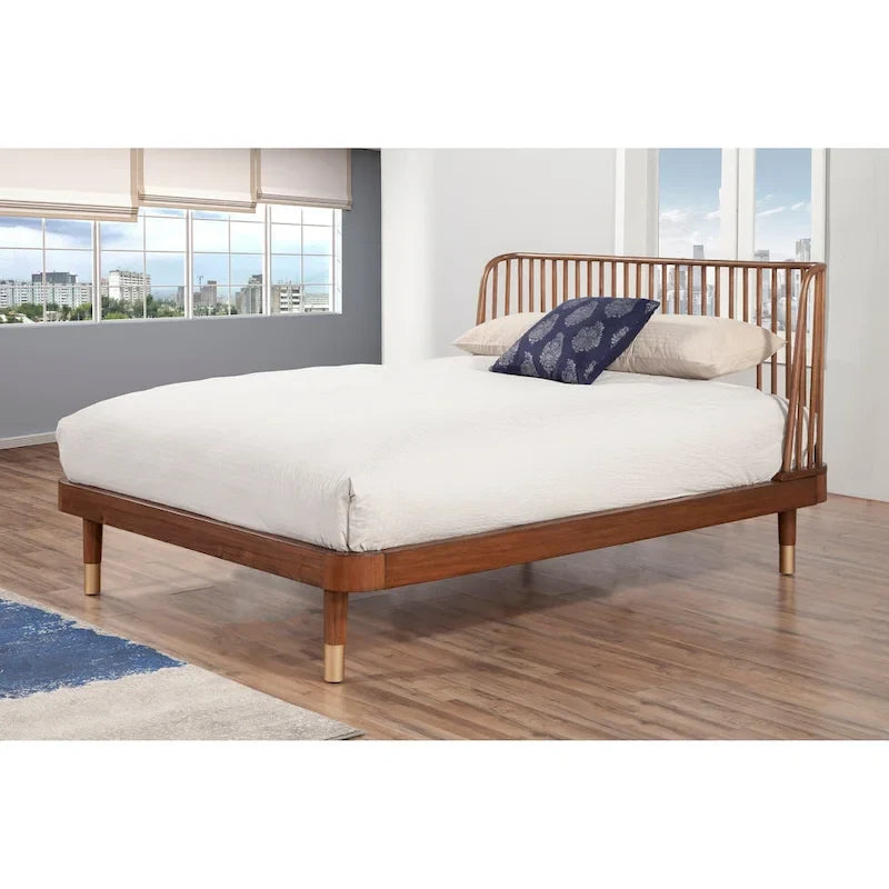 Alpine Furniture Belham Wood Platform Bed in Dark Walnut (Brown)