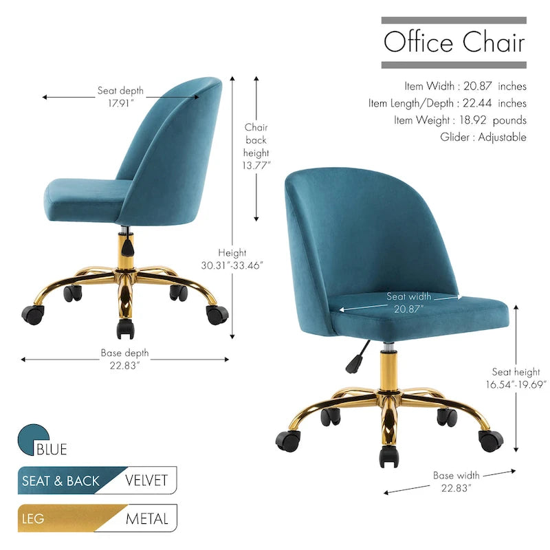 Armless Velvet Desk Chair