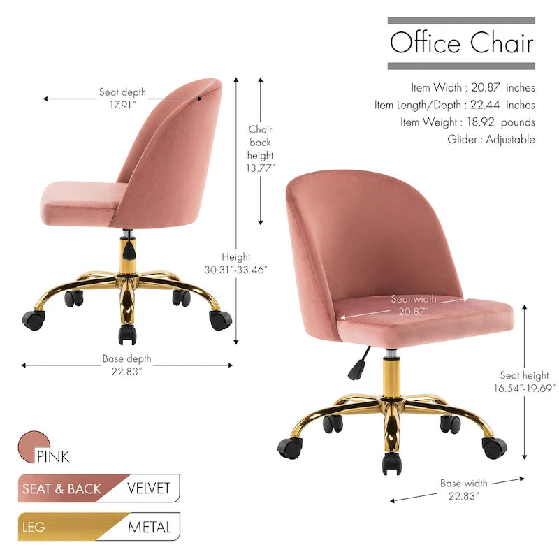 Armless Velvet Desk Chair