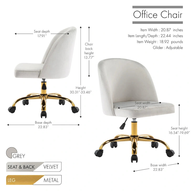 Armless Velvet Desk Chair