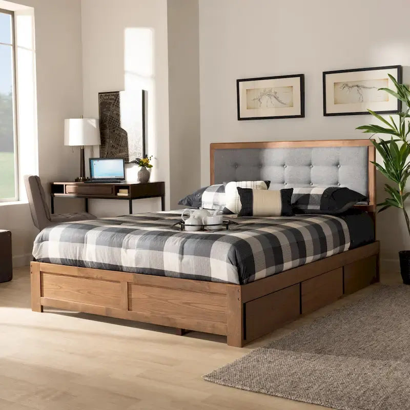 Lene Mid-Century Modern 3-Drawer Storage Bed