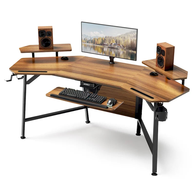 72 Large Gaming Desk Black Multifunctional Computer Desk with Keyboard Tray