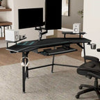 72 Large Gaming Desk Black Multifunctional Computer Desk with Keyboard Tray