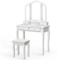 Vanity Table Set Makeup Dressing Table with Tri-Folding Mirror