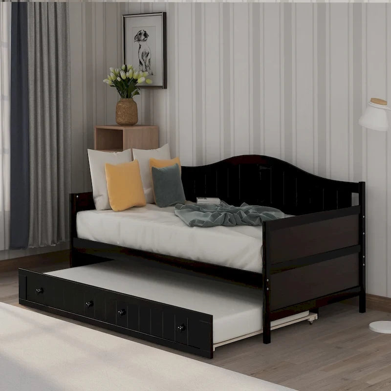Nestfair Twin Size Wooden Daybed with Trundle Bed
