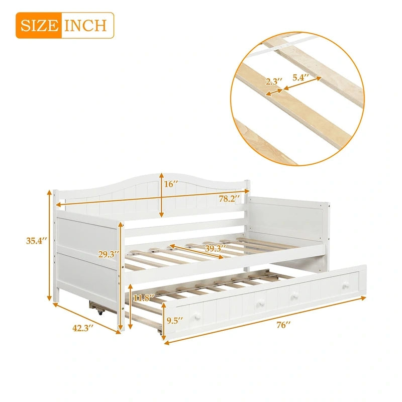 Nestfair Twin Size Wooden Daybed with Trundle Bed