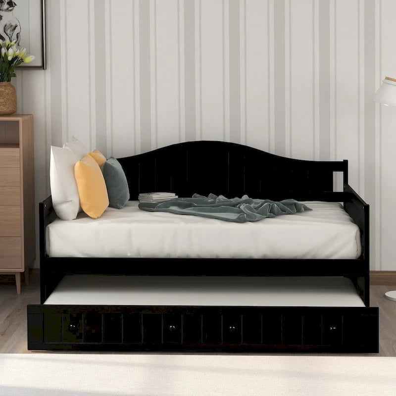 Nestfair Twin Size Wooden Daybed with Trundle Bed