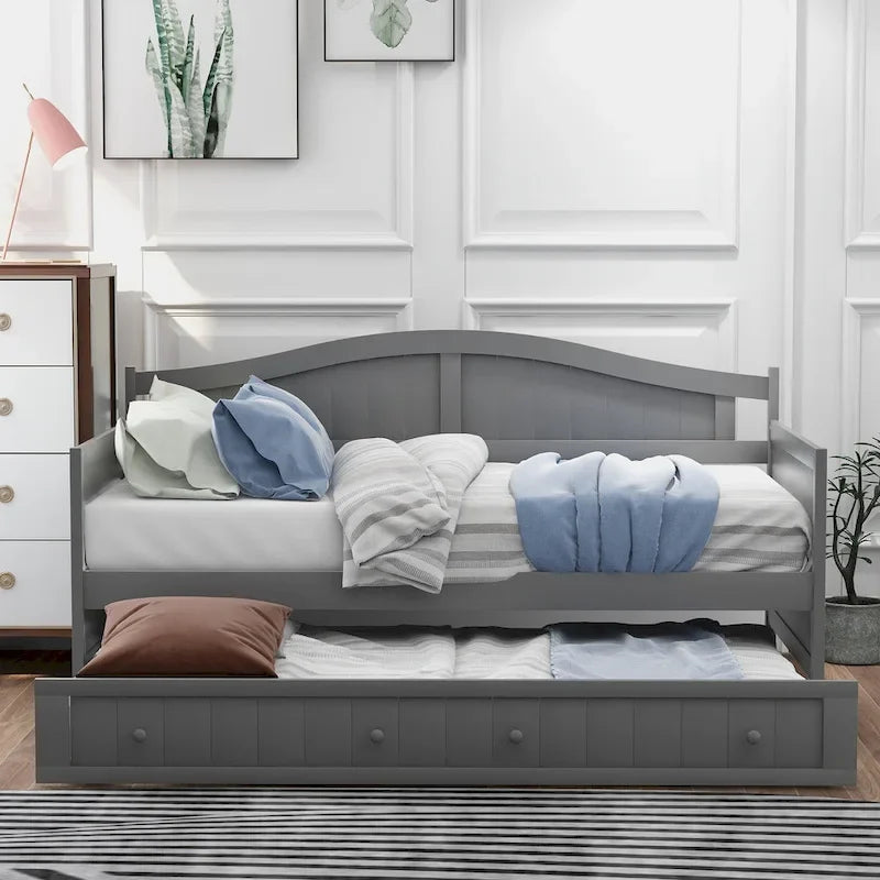 Nestfair Twin Size Wooden Daybed with Trundle Bed