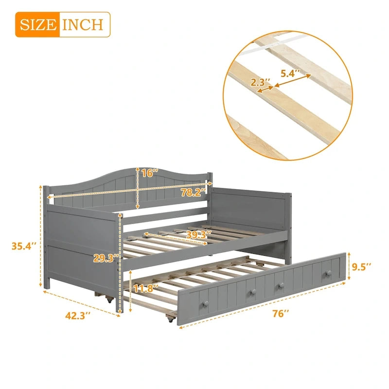 Nestfair Twin Size Wooden Daybed with Trundle Bed