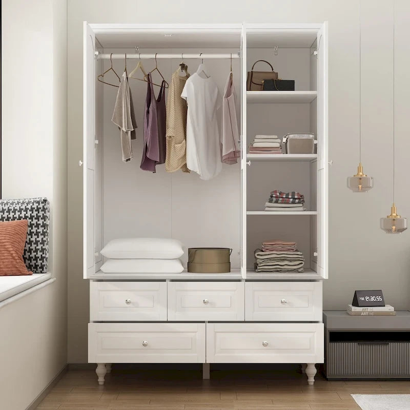 70.9H White Lacquered Armoires Wardrobes With Mirror Doors