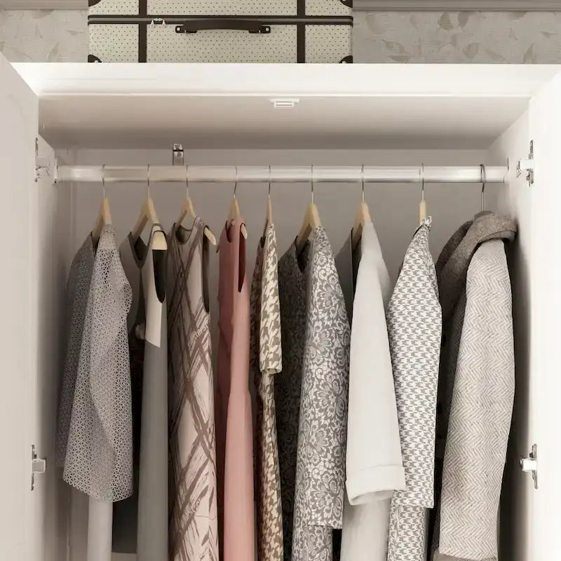 70.9H White Lacquered Armoires Wardrobes With Mirror Doors