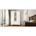 70.9H White Lacquered Armoires Wardrobes With Mirror Doors