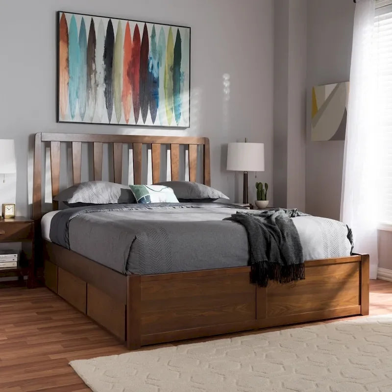 Modern Walnut Storage Bed