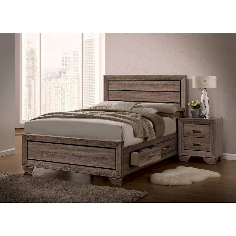 Wooden Bed in Washed Taupe