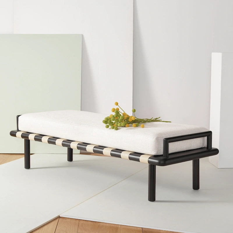 SAFAVIEH Couture Grizelda Teak Cushion Bench - 70 In W x 26 In D x 19 In H - 70Wx26Dx19H