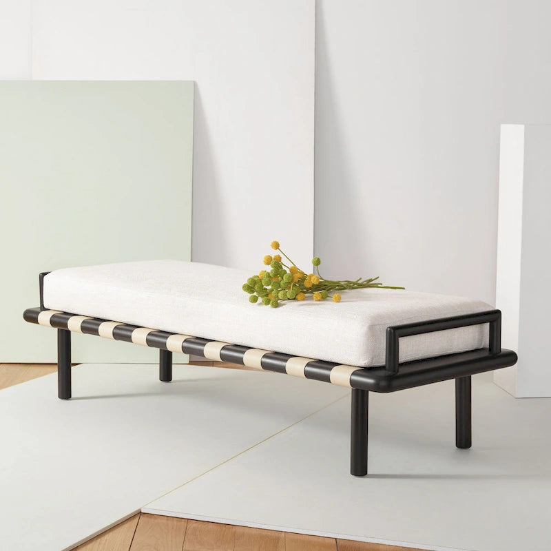 SAFAVIEH Couture Grizelda Teak Cushion Bench - 70 In W x 26 In D x 19 In H - 70Wx26Dx19H