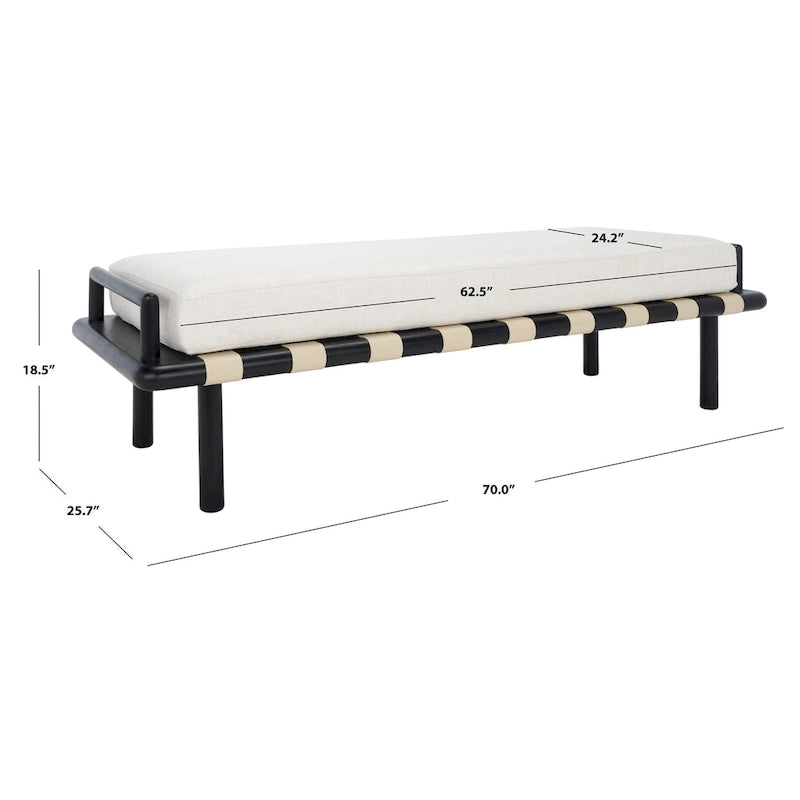 SAFAVIEH Couture Grizelda Teak Cushion Bench - 70 In W x 26 In D x 19 In H - 70Wx26Dx19H