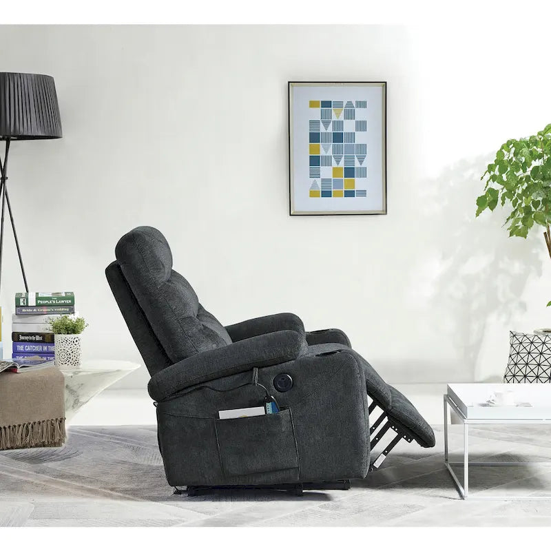 Liyasi Electric Power Lift Recliner Chair with Massage and Heat for Elderly, 3 Positions, 2 Side Pockets, Cup Holders, USB Char