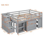 Full Size Loft Bed with Retractable Writing Desk and 3 Drawers, Wooden Loft Bed with Storage Stairs and Shelves, Espresso