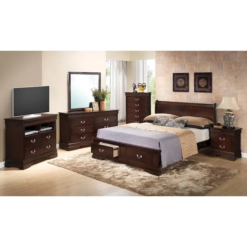 Louis Philippe King Storage Wood Panel Bed