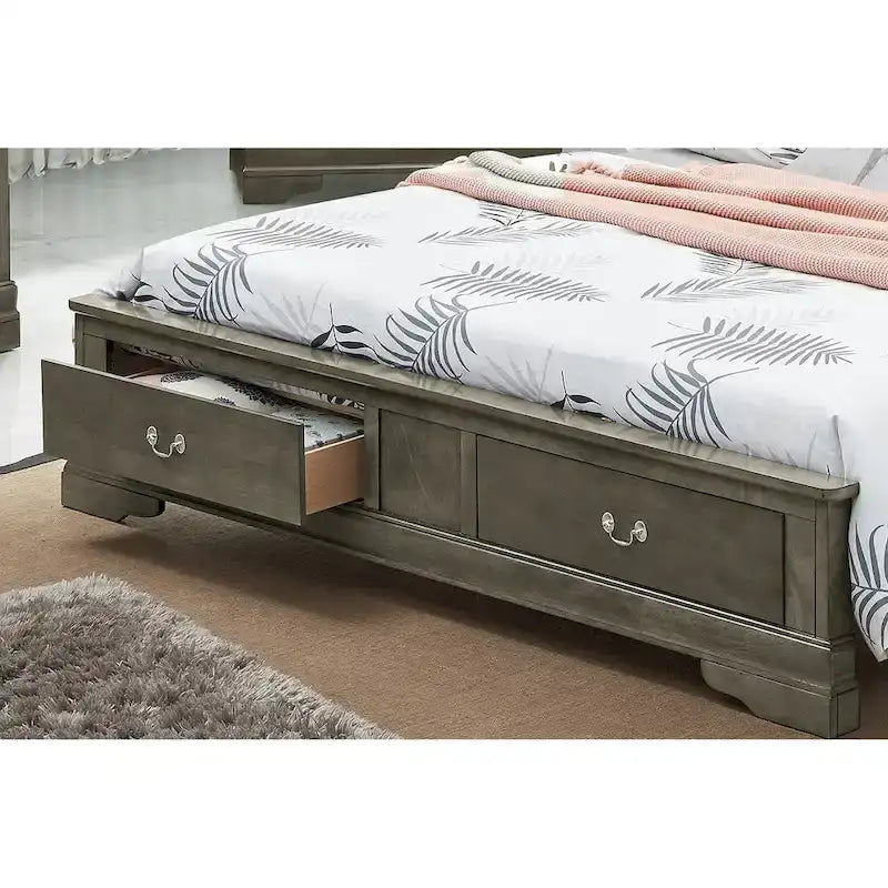 Louis Philippe King Storage Wood Panel Bed
