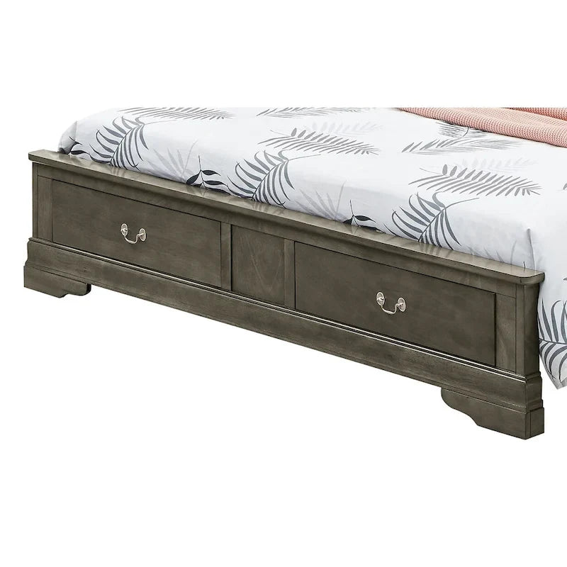 Louis Philippe King Storage Wood Panel Bed