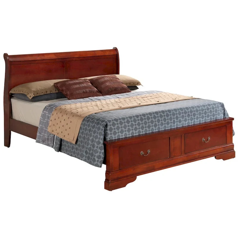 Louis Philippe King Storage Wood Panel Bed