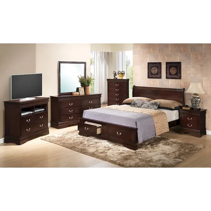 Louis Philippe King Storage Wood Panel Bed