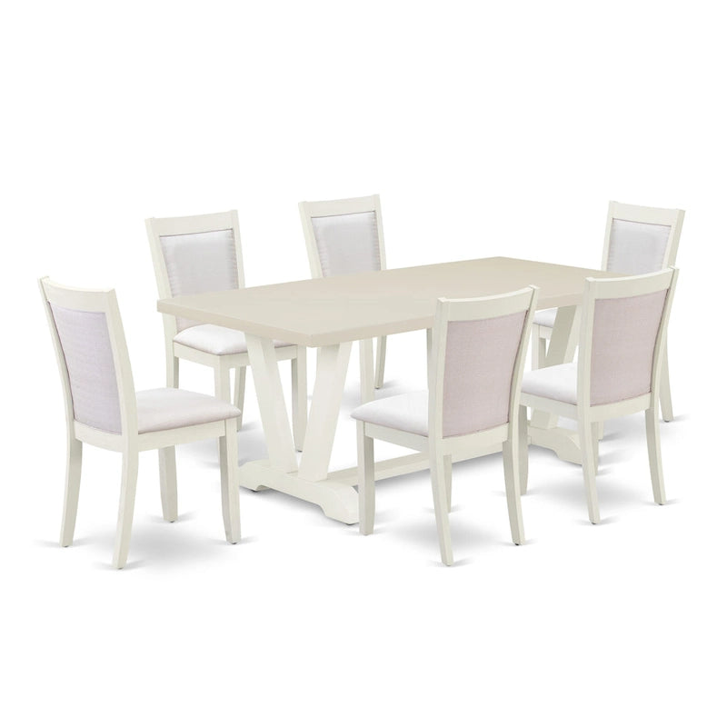 East West Furniture Dining Table Set- a Wooden Table and Cream Linen Fabric Parsons Chairs, Linen White(Pieces Options)