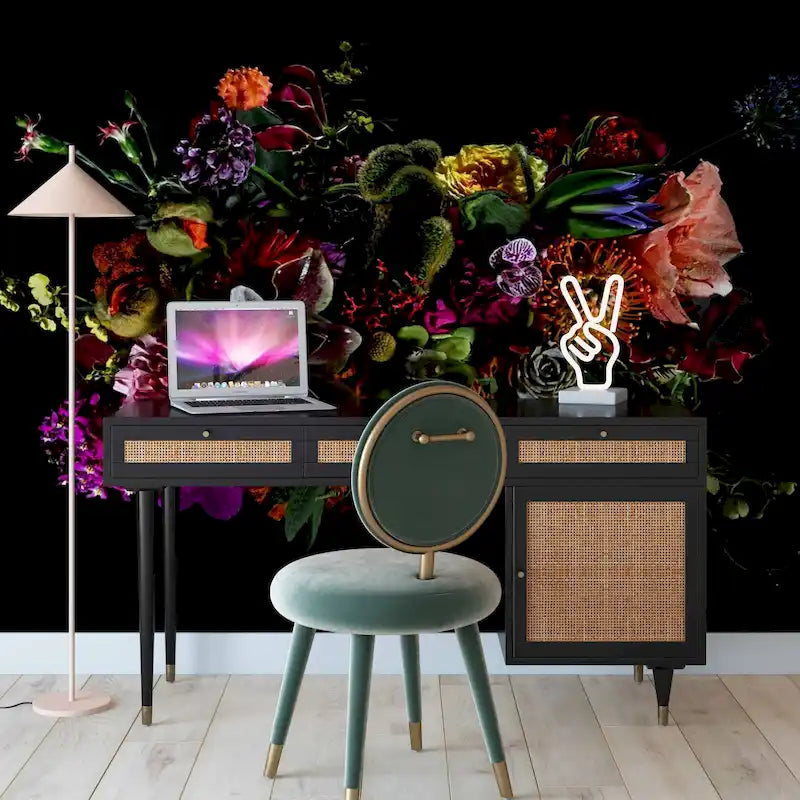 Wooden and Woven Rattan Three-Drawer Desk