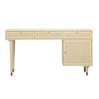 Wooden and Woven Rattan Three-Drawer Desk