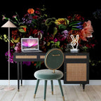 Wooden and Woven Rattan Three-Drawer Desk