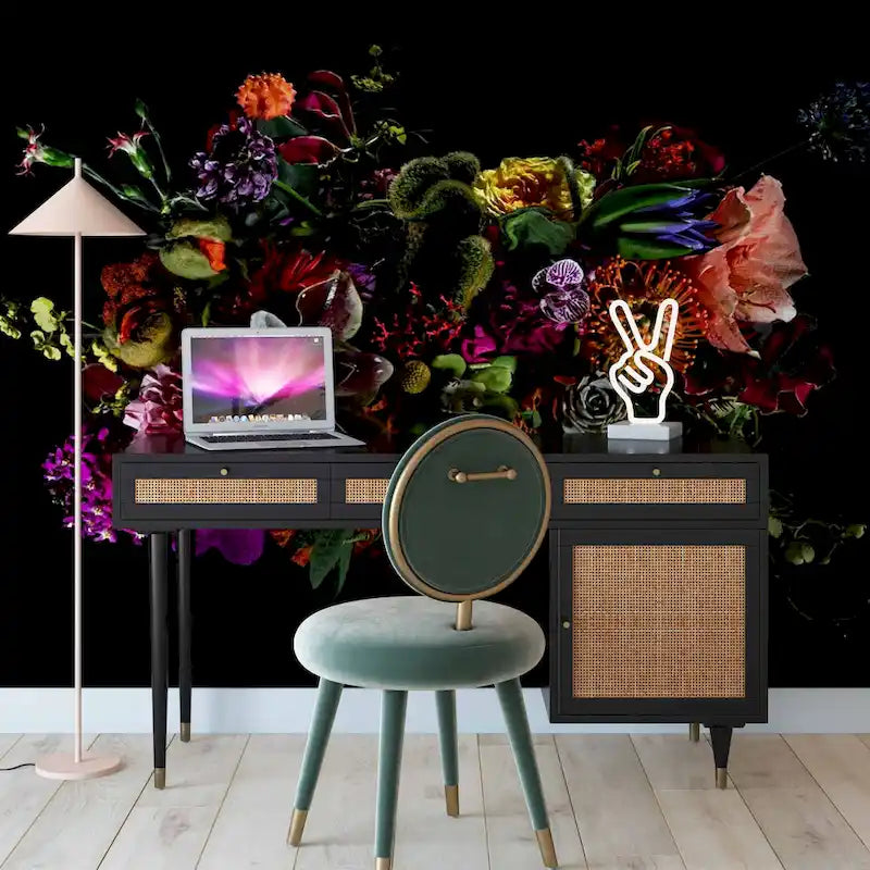 Wooden and Woven Rattan Three-Drawer Desk