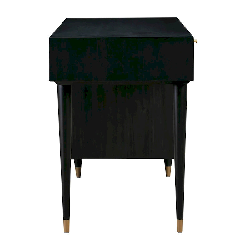 Wooden and Woven Rattan Three-Drawer Desk