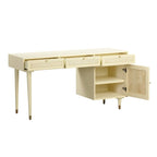 Wooden and Woven Rattan Three-Drawer Desk
