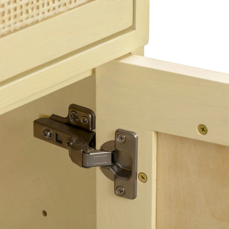 Wooden and Woven Rattan Three-Drawer Desk