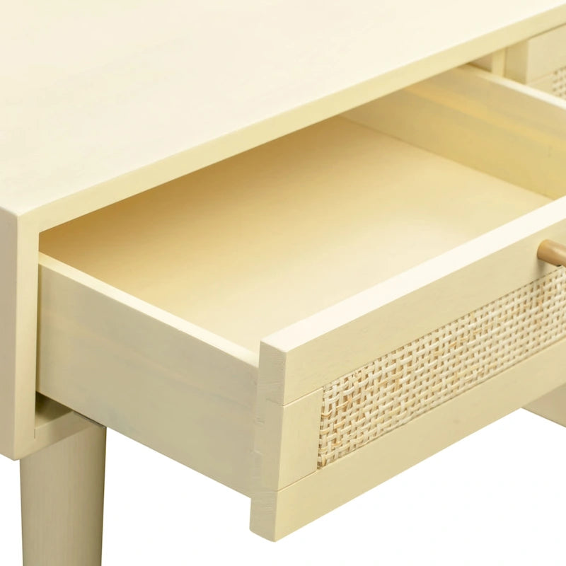 Wooden and Woven Rattan Three-Drawer Desk
