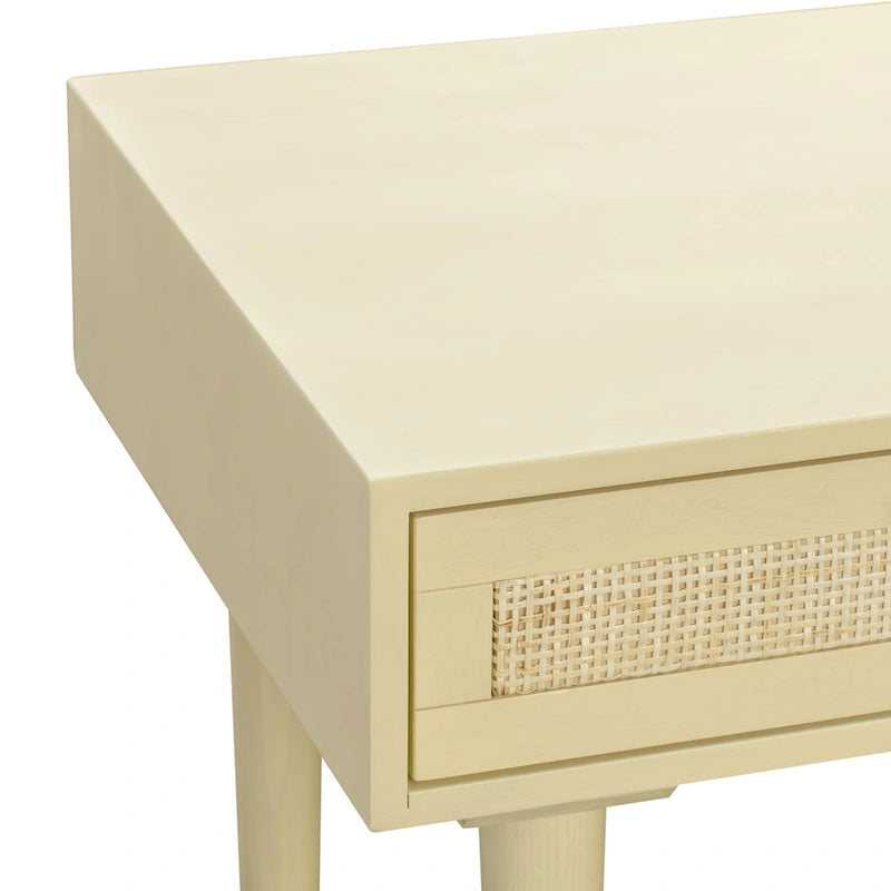 Wooden and Woven Rattan Three-Drawer Desk