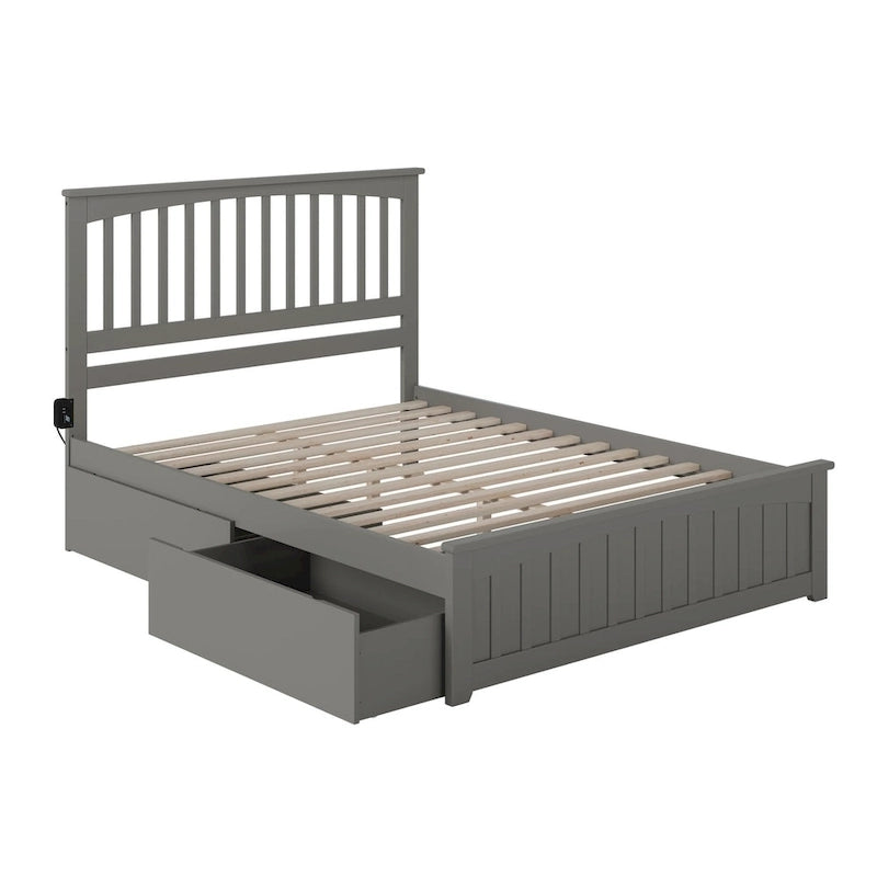 Mission Queen Platform Bed with Matching Foot Board with 2 Urban Bed Drawers in Grey