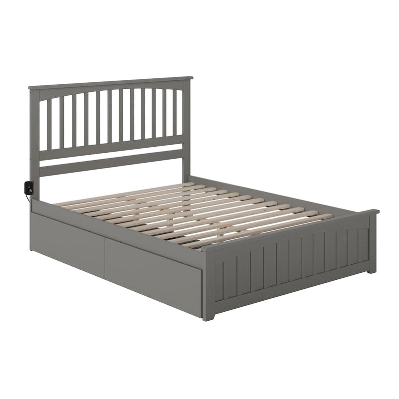 Mission Queen Platform Bed with Matching Foot Board with 2 Urban Bed Drawers in Grey