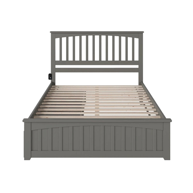 Mission Queen Platform Bed with Matching Foot Board with 2 Urban Bed Drawers in Grey
