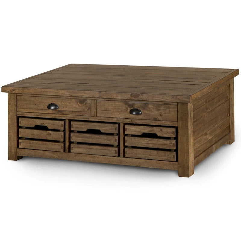 Rustic-Style Warm Nutmeg-Colored Lift-Top Storage Coffee Table with Wheels