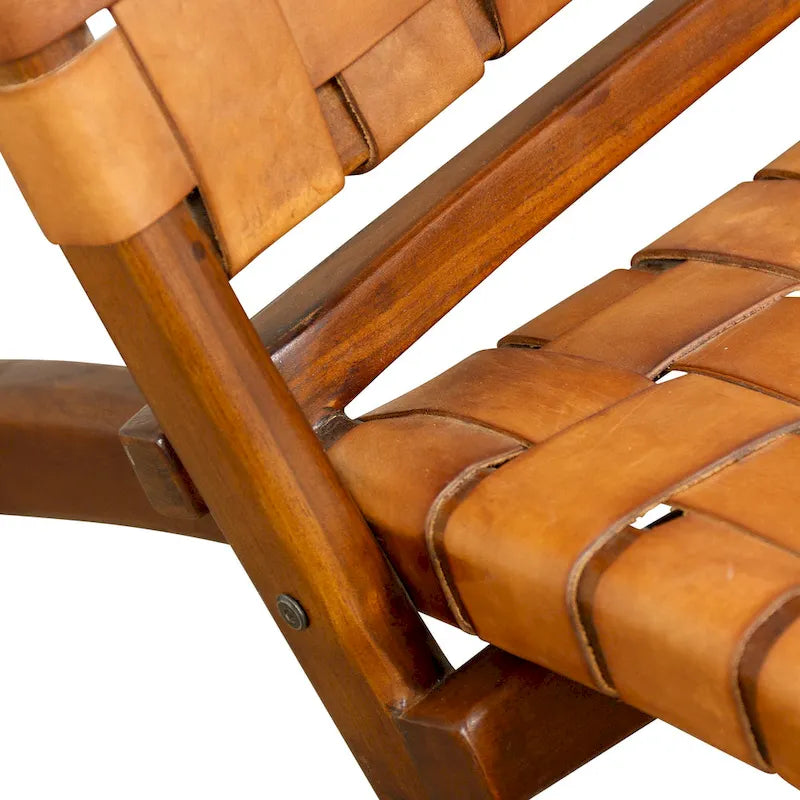 StyleCraft Brown Basket Weave Leather Lounge Chair